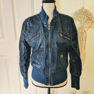 Blue Leather Bomber/Biker Jacket